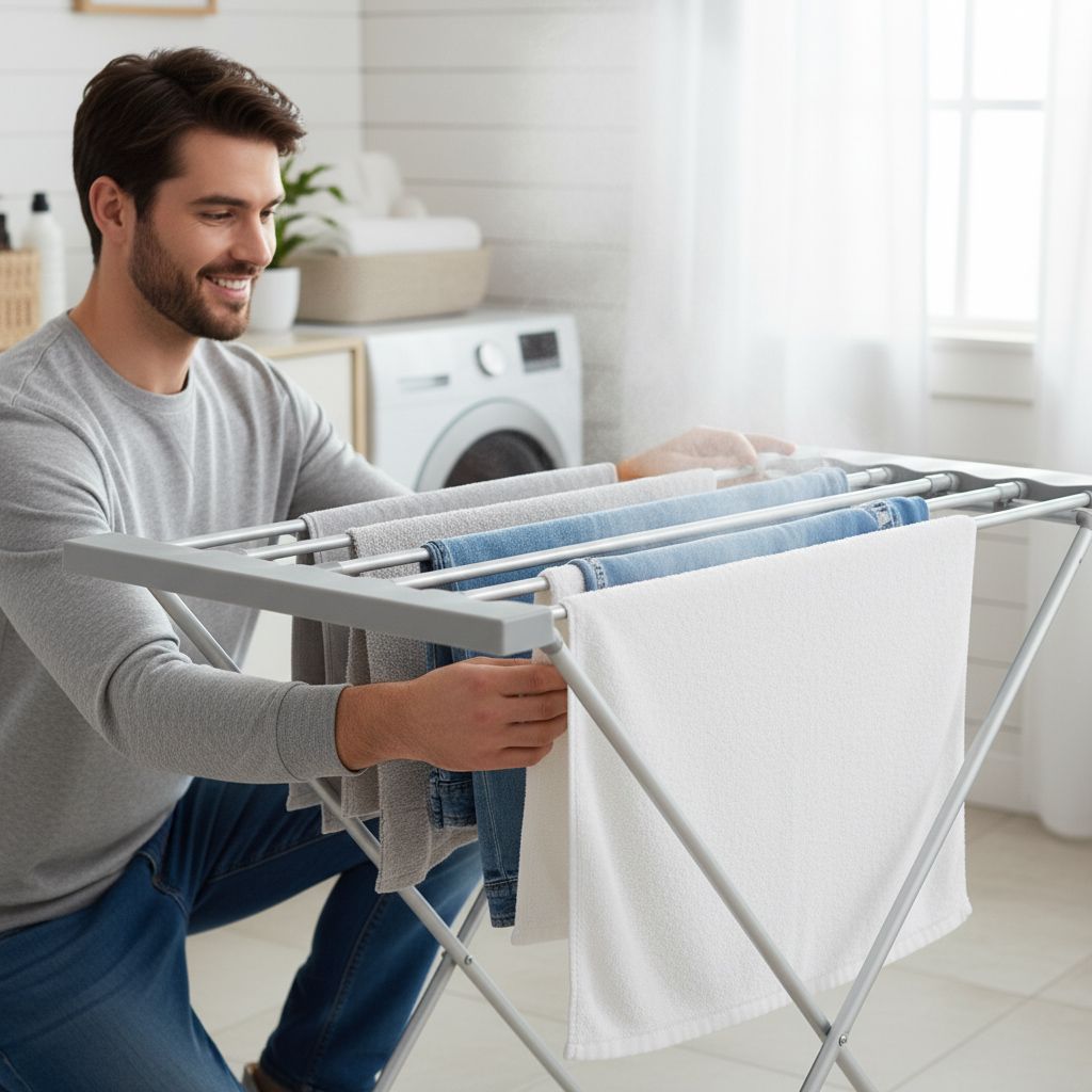 Sammenklappeligt tørrestativ med elvarme 120 W, grå (8 stænger)