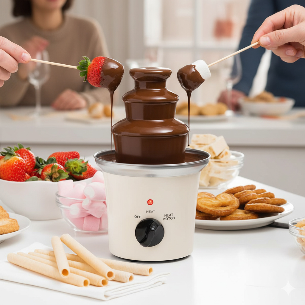 70 W chokoladefontæne i elegant hvidt stål