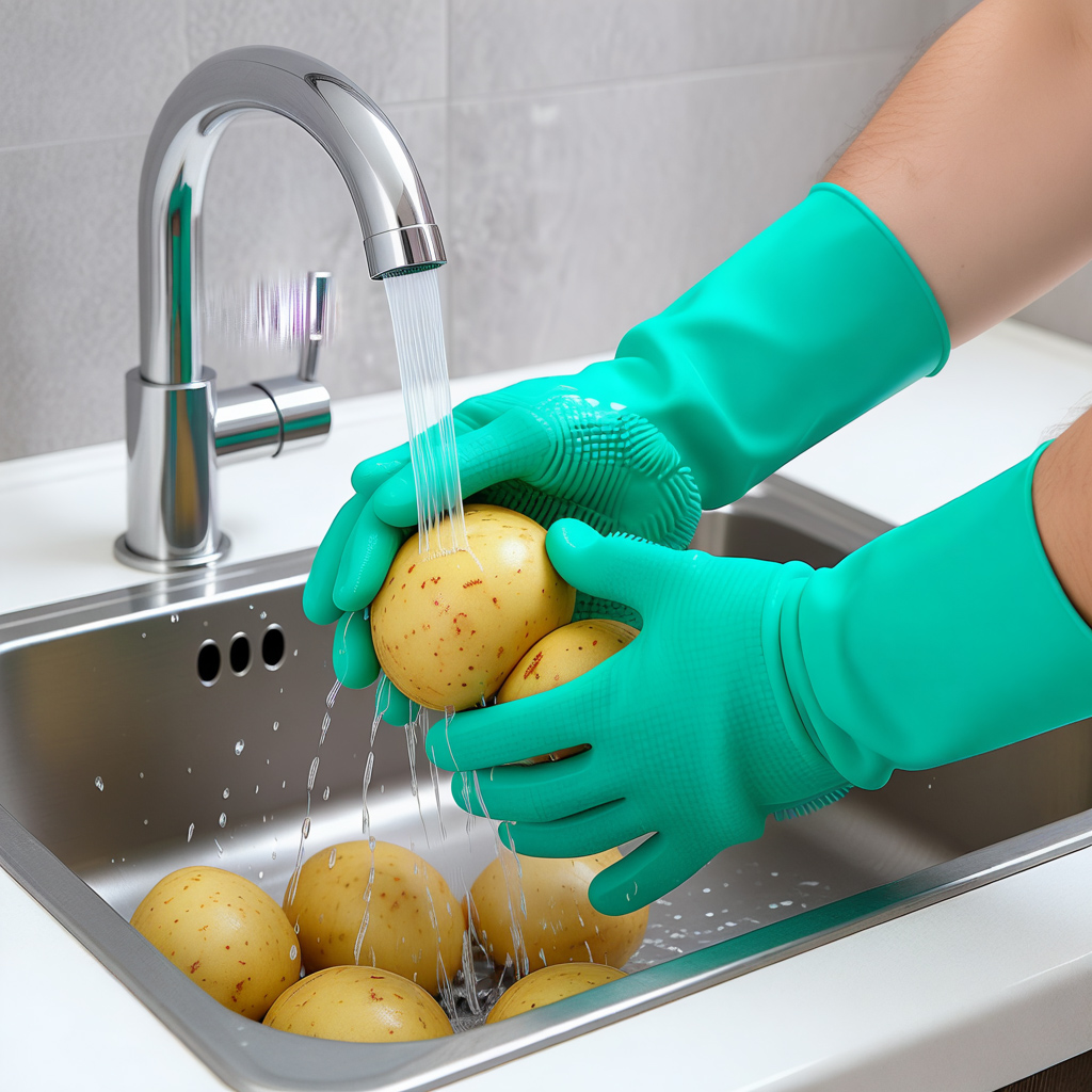 Praktiske silikonehandsker med indbyggede børster