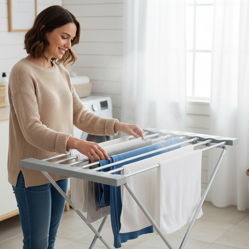 Sammenklappeligt tørrestativ med elvarme 120 W, grå (8 stænger)