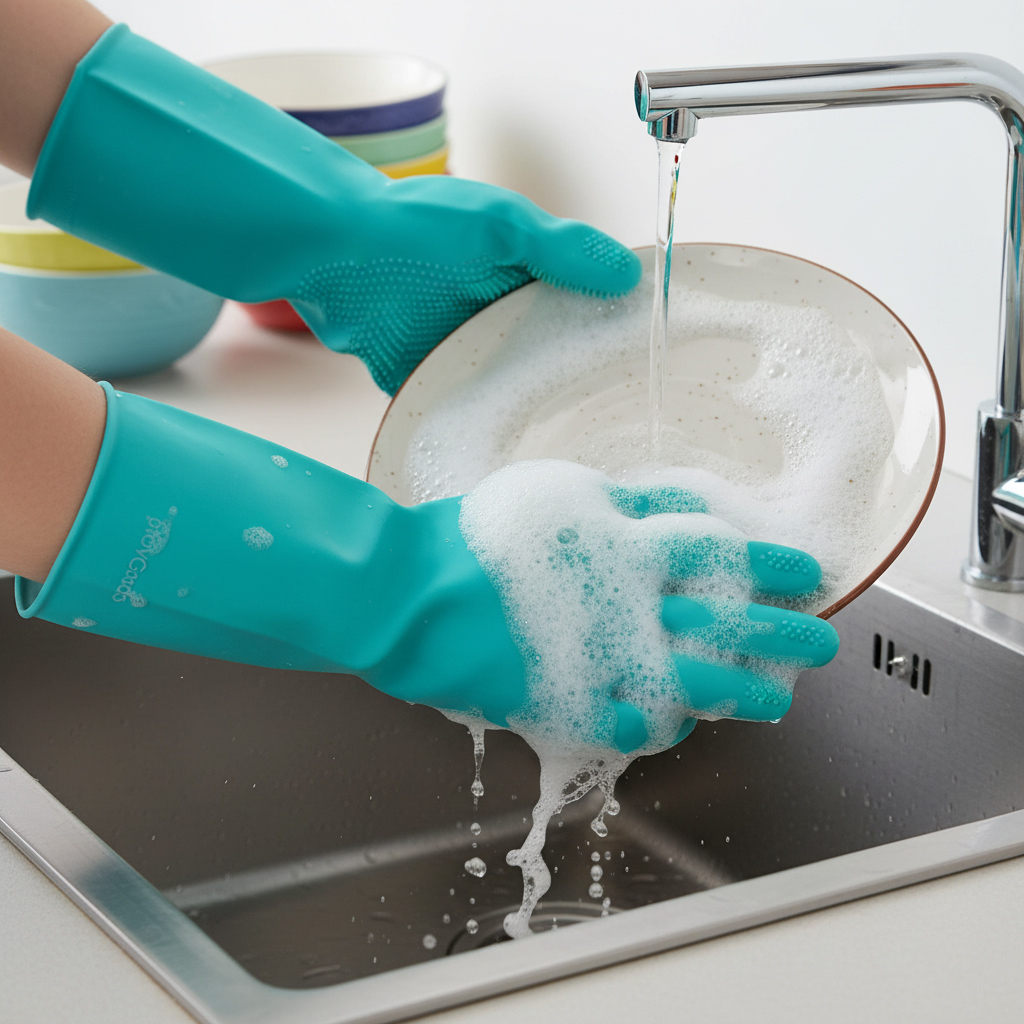 Praktiske silikonehandsker med indbyggede børster