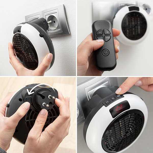 Mini keramisk vægvarmer med fjernbetjening 600 W